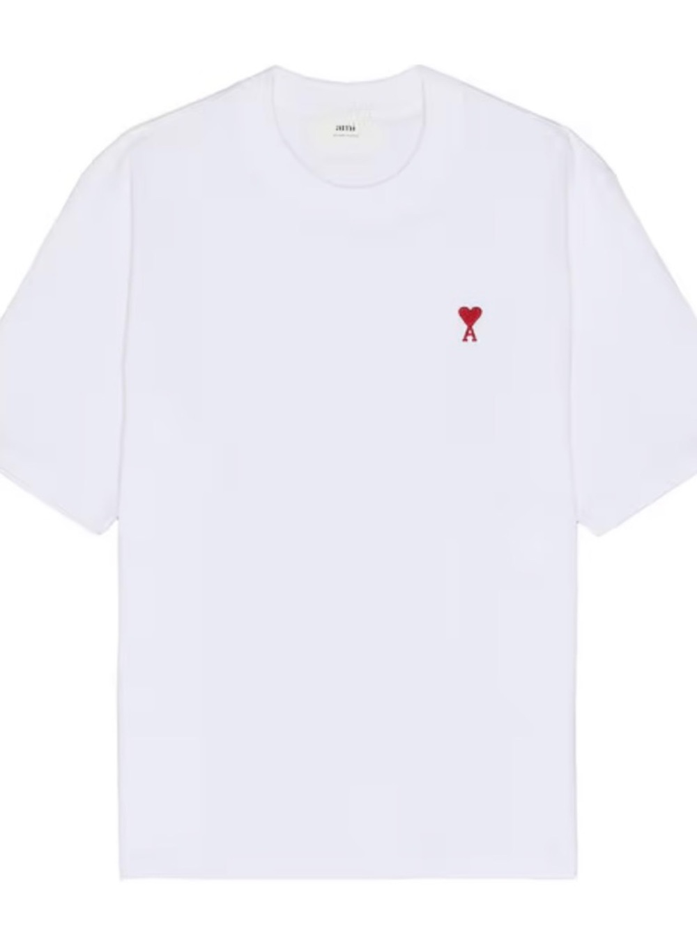 Ami White Short Sleeve Tee with Red Heart A Chest Logo